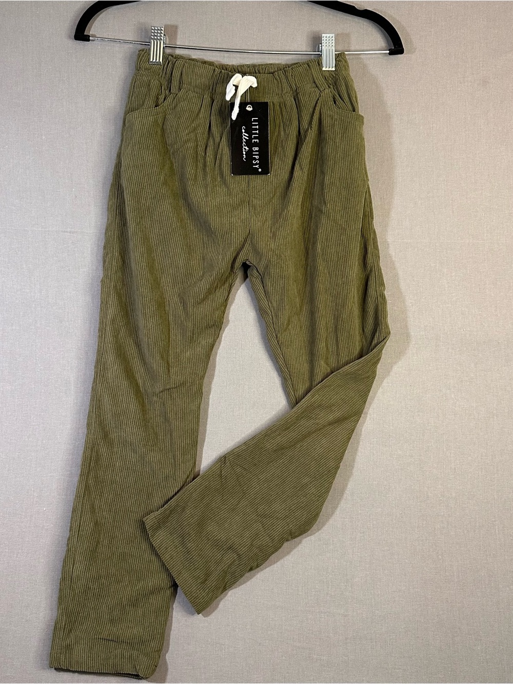 Little Bipsy Olive Green Lined Corduroy Drawstring Pants Sz‎ 9/10